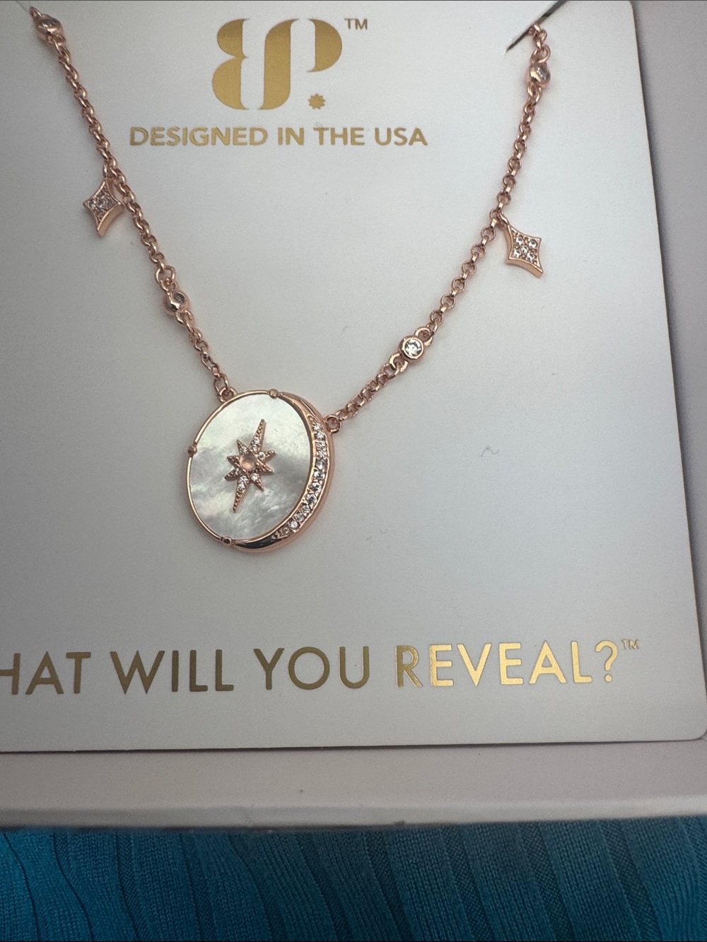 bp Silver-Tone Crystal Sunburst Pendant Necklace with White Center Stone
